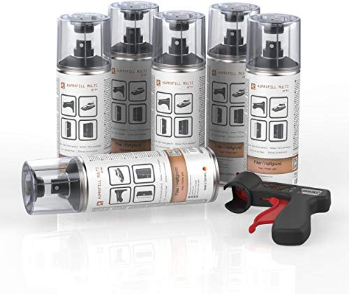 AUPROTEC Haftgrund Füller AUPROFILL MULTI Filler Grundierung für Autolack Primer Spray grau 6x 400ml + 1x Original Pistolengriff