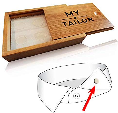 Bierstick Collar Stay Stickers for Men - 66 Pack Double Sided Tape For Fashion - Shirt Polo Tie & Belt Anchor Dots - Shirt Button Repair - With Magnetic Luxury Bamboo Storage Box