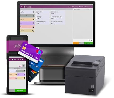 Registrierkasse TSE ready - Kassensystem mit Kartenterminal (POS) und integriertem Bondrucker - Kasse mit Kartenzahlungsgerät für Gastronomie, Handel sowie GRATIS Ersteinrichtung des Ordersystem
