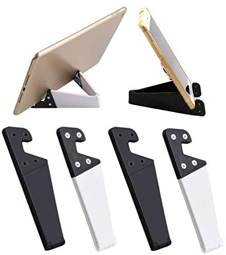 RuiChy 4 Pcs Foldable Cell Phone Stand, V Shaped Universal Pocket Mobile Phone Holder, Portable Vertical and Horizontal Mount Desktop Holder Compatible with Tablets Smartphones (Black & White)