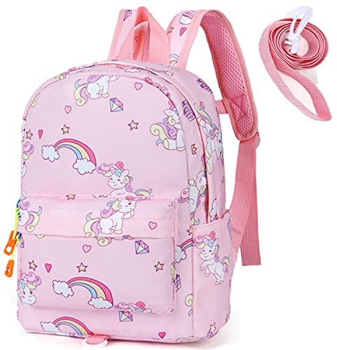 LESNIC Zaino con Unicorno,Zaino per Bambini,Zaino per Ragazze,Asilo Animal Scuola Borsa con Anti-Perso Guinzaglio,Zainetti per Bambino 2-7 Anni