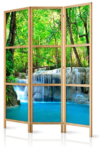 murando - Paravent Raumteiler Holz Landschaft Wasserfall, 135x172 cm, Büro | Mobiler Sichtschutz, sofort einsatzbereit, Holzrahmen, ideal fürs Wohnzimmer oder Büro, geruchsneutral, lichtbeständig