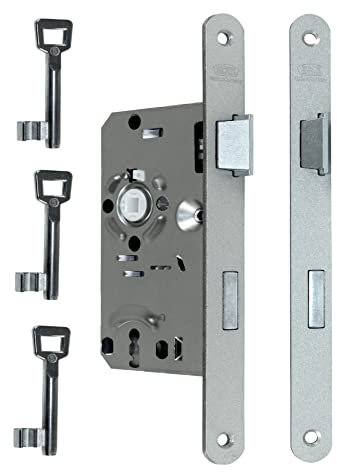 BKS Standard Zimmertürschloss/Türschloss mit Metall Falle und Riegel mit 3x Buntbart Schlüssel, 55/72/8, Stulp: 20 x 235mm abgerundet, DIN Rechts incl. SN-TEC® Montageset (RECHTS)