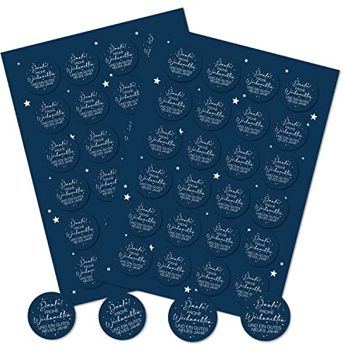 Weihnachtssticker Frohe Weihnachten, 48 Stück: Premium Aufkleber, Weihnachtsaufkleber Selbstklebend, Weihnachtliche Etiketten Geschenke, Blau, hergestellt in Deutschland Ø 4 cm