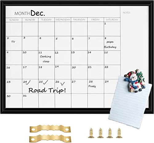 Okydoky Magnetisches Monatliche Planung Whiteboard mit Holzrahmen, 40 x 30 cm, hängende kleine Weißwandtafel für Schule Home Büro(YL-3040-BK).DE