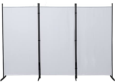 Mingone Raumteiler Trennwand Extralanger Paravent 3-TLG. Sichtschutz Faltbar mit Metallrahmen Polyester-Mischgewebe für Wohnzimmer, Schlafzimmer, Küche, Büro, Balkon, Garten, Weiß, 260x176cm