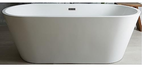 MILANO White 1500x750mm Double Ended Freestanding Oval Bath Chrome Overflow
