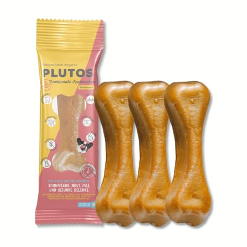 PLUTOS Lachs Kauknochen für Hunde Größe Medium, natürlicher proteinreicher Kausnack mit Omega 3, unterstützt die Zahnpflege, Langer Kauspaß für mittelgroße Hunde