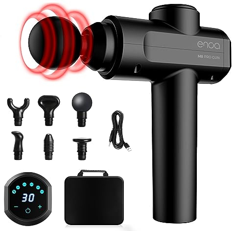 ENOA Pistola Massaggiante M8 PRO – Massaggiatore a Percussione con 30 Velocità, 6 Testine, Display LCD, Silenzioso & USB-C – Borsa Inclusa