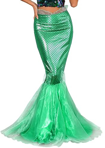 Doomiva Damen Meerjungfrauenflosse Rock Elegant Cosplay Meerjungfrau Kostüm Halloween Karneval Faschingskostüm Rock Bühnenkostüm Maxirock Z Grün S