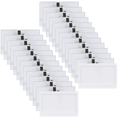 MIYUANGKJ 50 Namensschilder für Kleidung - 5,6 x 9cm Transparent PVC Namensschilder mit Nadel und Anstecknadel - Wasserabweisend mit Leere Karte für Visitenkarten