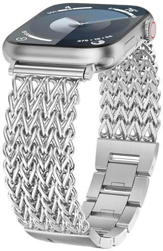 Minyee Kompatibel med Apple Watch Band 41/40/38/44/45/49/42 mm kvinnor, uppklädt rostfritt stål metall guld kedja rem sjöjungfru designer länk armband för iWatch Ultra SE Series 9 8 7 6 5 4 3 2,