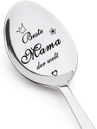 Edelstahl Löffel mit Gravur Beste Mama der welt, Geburtstags Geschenk für Mama, Kaffee Dessert Löffel Personalisiertes Geschenk für Mama