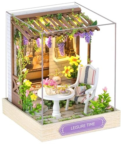 Cuteefun DIY Puppenhaus Miniatur für Staubschutzhaube, Anfänger zum Bauen | Miniatur Puppenhaus zum Selber Bauen, Minaturen Häuser Kit mit Werkzeugen, Bastelset Häuschen Holz (Freizeit)