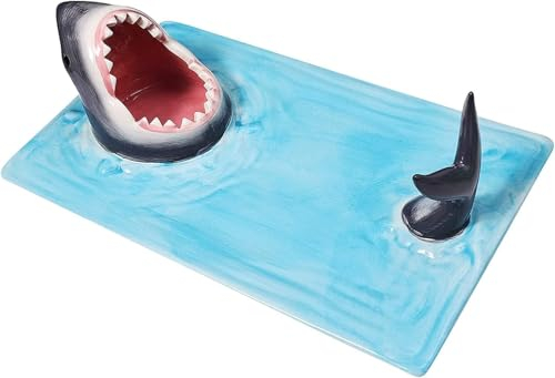 Shark Plate,Shark Ceramic Sushi Plate,Hand-Painted Ceramic Food Tray,Shark Dipping Plate,for Microwave Oven Freezer Dishwasher