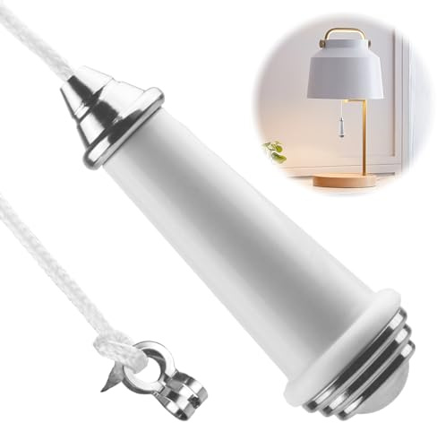 Luxury Chic Porcelain Bathroom Light Pull Cord Switch for Bathroom or Wall | Handle with 100cm Light Pull Cord Extension Chrome for Bathroom Toilet Light Ceiling Light Fan Switch (White)