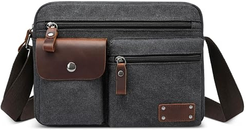 VARLIVOO Borsa Tracolla Uomo Moda Retrò Borsa Messenger con Tracolla Regolabile Multifunzionale Borse a Spalla per Scuola Ufficio Viaggio Tela Nero