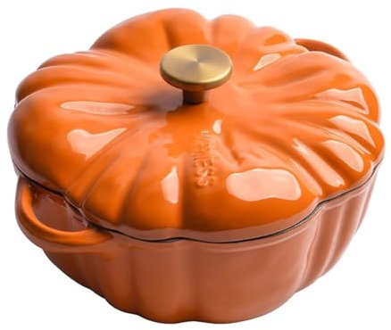 Dutch Oven aus Gusseisen, Kochtopf in Kürbisform, Auflaufform mit Deckel und Griffen, antihaftbeschichteter Schmortopf, Suppentopf, Halloween-Emaille-Kochgeschirr, Crock Pot for Suppe, Brei, Eintopf,