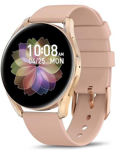 BRIBEJAT Reloj Inteligente Mujer, 1.27 HD Smartwatch Mujer Redondo con Llamadas, 123+ Modos Deportes, Pulsómetro, Sueño,Impermeable IP68 Pulsera Actividad Reloj Pequeño para iOS Android, Oro Rosa
