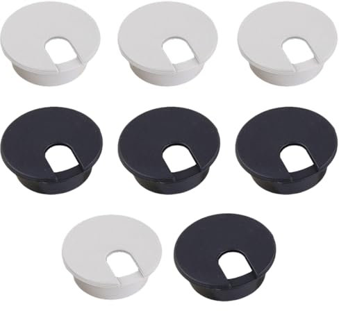 WeddHuis 8 Pièces Passe-Câble en Plastique Bureau Tuyau Rond Passage de Câble Cache-Câble Gaine de Câble pour Encastrement Canal de Câble Passage de Câble (Ø 35 mm) (blanc + noir)