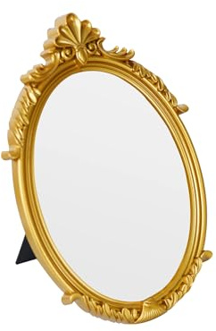 LuHeToz Dekorativer ovaler Vintage-Make-up-Spiegel mit goldfarbenem Kunststoffrahmen, Tischspiegel, 19,1 x 27,9 cm