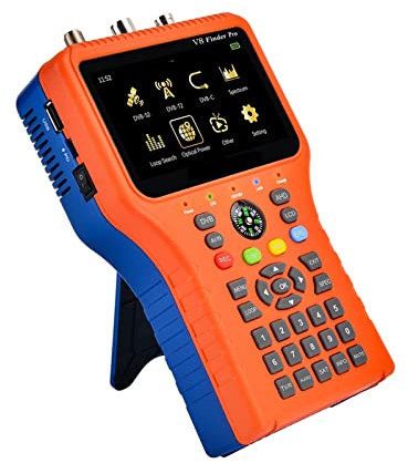 YQVEOT Pointeur Satellites, Digital Sat Finder Meter, Satelliet Signaal Finder V8 Finder Pro DVB-S2X/S2/S/T2/T/C/ATSC-C H.265 USB WiFi 2.4G Auto Bereken pour Le réglage de la Parabole Satellite(1 UK)