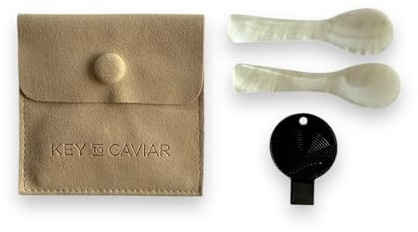 Abrelatas con llave de caviar + juego de cuchara de nácar (ónix)