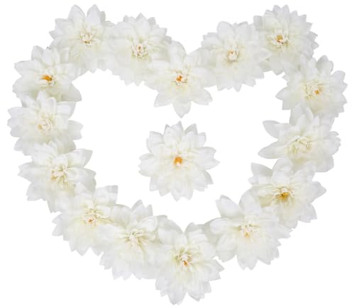 IPOPU 16PCS Dahlia Artificial White Flowers 5.9'' Large Dahlia Faux Silk Flowers Bulk Fake Flowers for DIY Wedding Bouquets Baby Shower Table Centerpieces Floral Arrangement Party Decor (White)