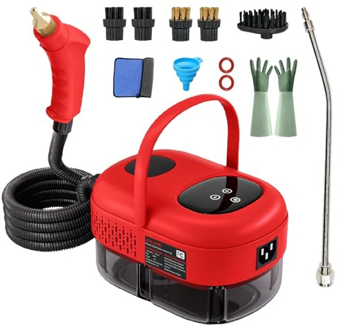 Steam Cleaner, Portable Pressurized Steamer for Cleaning with 14pcs Accessories, 6-Level Adjustable and 15s Heat-Up, Handheld Steam Cleaner for Home, Tile, Dirt, Grout, Grease, Car Detailing (5-Red)