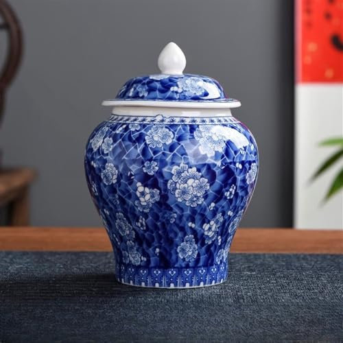Vase décoratif en céramique Bleu et Blanc, Style Chinois, pour Gingembre, Vase Traditionnel Chinois Ancien, 9,5 x 13 cm,C-w9.5xh13cm