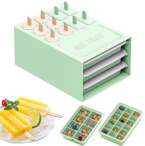 Plástico Moldes para Paletas,Bandejas Multifuncionales 3 En 1 para Cubitera para Hielo, Moldes para Paletas de Hielo, DIY Molde Helado para Cóctel, Helado, Chocolate y Pudín