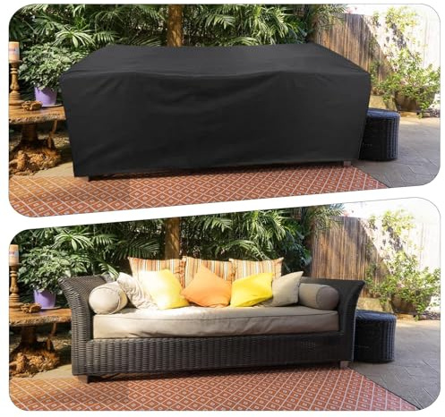 AEFOUU Housse Salon de Jardin Exterieur 250x120x60cm Bache de Protection Exterieur Table Impermeable Rectangulaire Chaise Longue Jardin Anti-UV Résistance au Vent avec Corde et Boucle Verrouillage