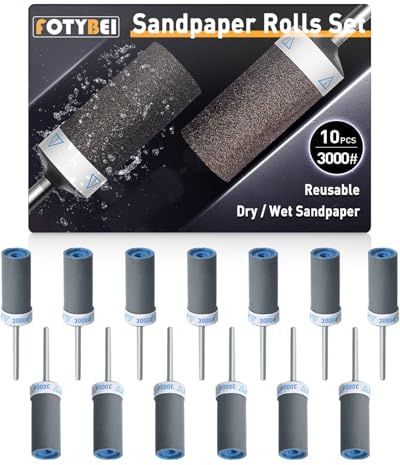 FOTYBEI 10Pcs 3000 Grit Sanding Drums Sandpaper Sticks Set for Dremel Rotary Tool Accessories with 1/8 Shank, Suitable for Metal Rust Removal/Jade Polishing/Stone Grinding
