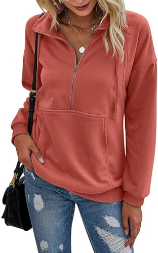 Beonych Sweatshirt Damen Pullover Elegant Langarmshirt Baumwolle Pulli Herbst Winter Casual Sweatjacke Oberteile Langarm mit Taschen