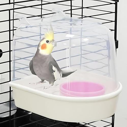 CXAFQ Vogelbadewanne, Vogelbadewanne, Hängende Badewanne Vogelkäfigzubehör mit Haken, Vogelkäfigzubehör, Duschbox für kleine Vögel, Kanarienvögel, Wellensittiche, Papageien (Weiß)