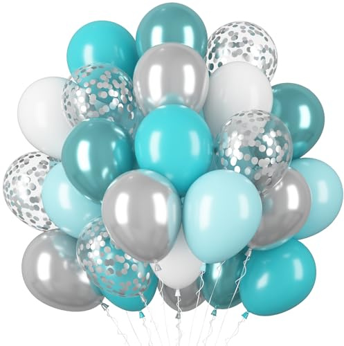 Luftballons Türkis Silber Weiß,60 Stück Metallic Silber Luftballons Geburtstag,12 Zoll Tiffany Blau Latex Helium ballons,Partyballon für Hochzeit,Geburtstag,Brautparty,Graduierung,Partydeko
