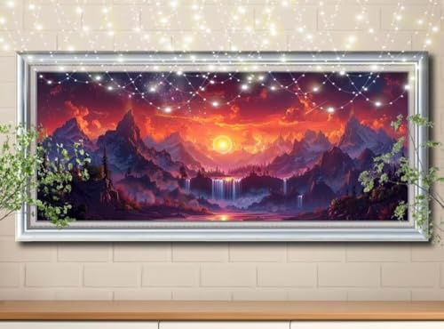 5D DIY Pintura de Diamante Montaña nevada,Atardecer,Punto de Cruz Diamond Painting para Niños y Adultos,Cuadro de Diamantes con Rhinestones para Decoración Hogar,Pintar con Diamantes 30x80cm 59E-6843