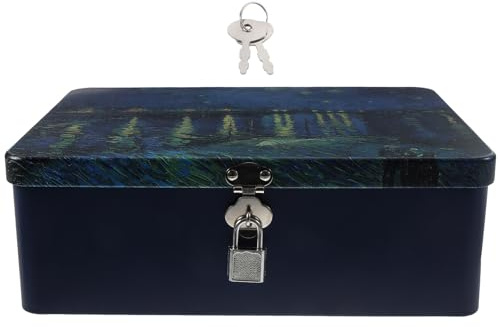 HORIALENCE Boîte en métal blanc verrouillable pour bijoux, coffret de rangement rétro avec serrure, pour bagues et boucles, bords arrondis