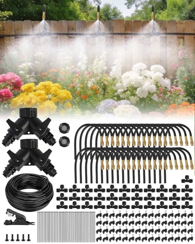Landtouch 240FT Drip Irrigation System for Garden with 36 Nozzles –360° Adjustable Misting Nozzles, Quick-Connect Design, Ideal for Raised Beds, Lawns, Greenhouses & Outdoor Cooling