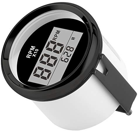 lyrlody Varvräknare Mätare, Rostfritt Stål, 0-9990 RPM Stegmotor, Röd Bakgrundsbelysning LCD för Bil Lastbil Båt (#3)