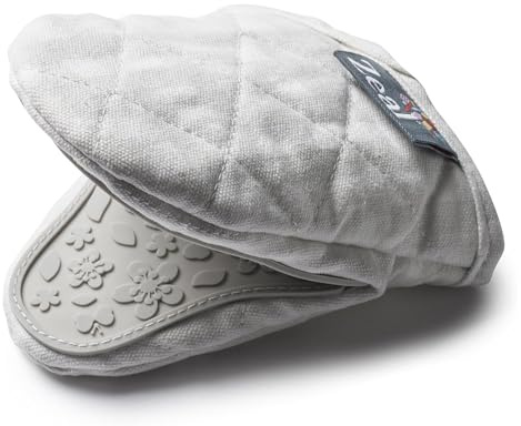 Zeal V124S Silicone & Cotton Mini Mitt Pot Holder Gingham, Cotton, French Grey, 17.5 x 13.5 x 2.5 cm