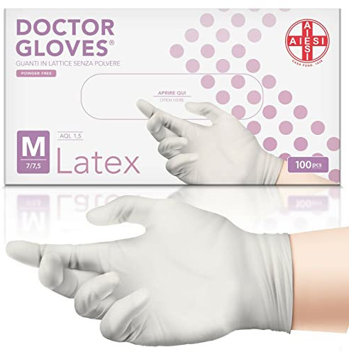AIESI® Guanti in Lattice monouso senza polvere uso medico DOCTOR GLOVES (Confezione da 100 pezzi) taglia M
