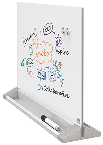 Nobo Glas-Whiteboard Freistehende Magnetische Desktop-Tafel, Beidseitig Beschriftbar, Trocken Abwischbar, Rahmenlos, Zuhause/Büro, 585 x 447 mm, Inkl. Markerstift und Magneten, Brilliant Weiß, 1905265