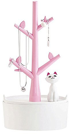 Fantes Cat & Tree Schmuckhalter, Organizer für Schmuck, Halsketten, Ohrringe, Armbänder, Haarbänder rose