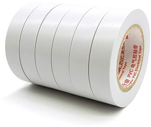 ALBOYI Cinta aislante adhesiva de 15 mm x 15 m, 6 rollos, cinta aislante de PVC para aislar, reparar, proteger cables, color blanco