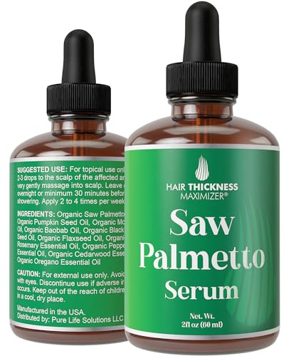 Saw Palmetto Serum for Hair Growth and Thickening - With Rosemary, Peppermint, Pumpkin Seed Oils. Vegan Moisturizing and Strengthening Scalp Treatment for Women, Men, Weak, Dry, Frizzy Hair 2oz