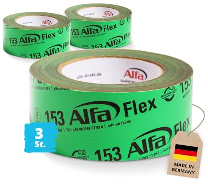 Alfa 153 Flex» - Ruban adhésif flexible haute performance, 3 pièces, 60 mm x 25 m (75 mètres) pour pare-vapeur, freins vapeur et membranes de toiture, ultra fixant et ultra flexible