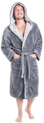 CityComfort Peignoir Homme et Ado, Robe de Chambre en Polaire, Douillet à Capuche, Gris, L