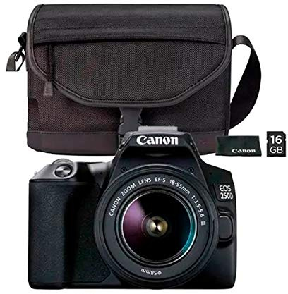 Canon EOS 250D, 24.1MP Reflex Camera (4K WiFi Bluetooth + EF-s 15-55mm Lens + Bag + SD 16GB), One Size, Black