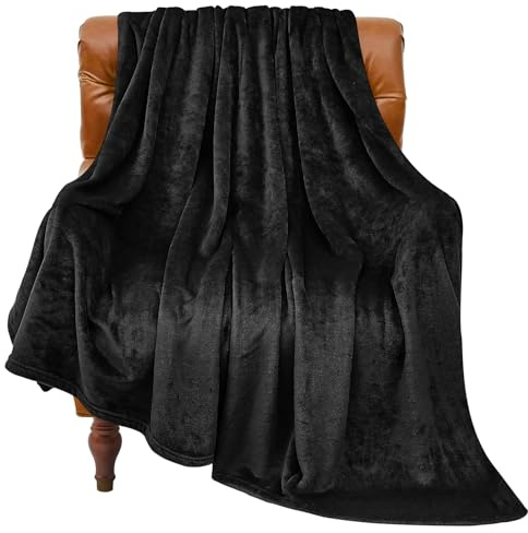 BEDELITE Fleece Blanket Soft Plush Throw for Couch Black 50x60